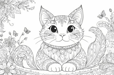 Obraz premium Beautiful Cat Coloring Pages for Children and Adults with Playful and Charming Feline Characters