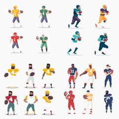 group of men in football uniforms are shown in various poses