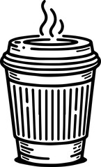 Black Line Art Hot Coffee Paper Cup Art Hand Drawn Illustration