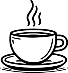 Black Line Art Hot Coffee Cup Art Hand Drawn Illustration