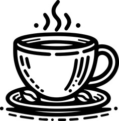 Black Line Art Hot Coffee Cup Art Hand Drawn Illustration