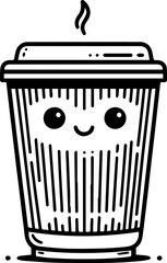Black Line Art Hot Coffee Paper Cup Art Hand Drawn Illustration
