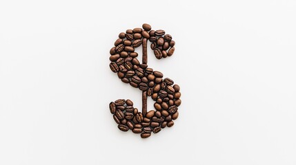 Obraz premium A dollar sign made of coffee beans, isolated on white background.