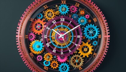 Obraz premium An artistic crystal clock with colorful gears, combining functionality with a fun design that enhances any wall decor, Generative AI
