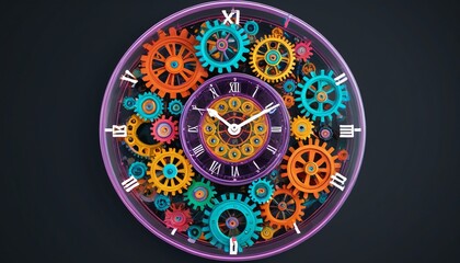Obraz premium An artistic crystal clock with colorful gears, combining functionality with a fun design that enhances any wall decor, Generative AI