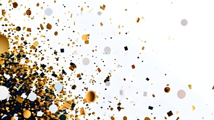 Fototapeta premium abstract New Year’s Eve confetti explosion, with minimalist colored squares and circles falling through an empty white background