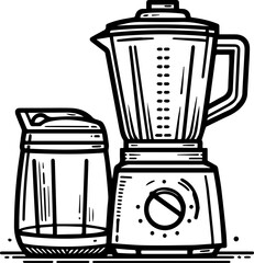 Black Line Art Blender Set Kitchen Electronic Tools Hand Drawn Illustration