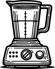 Black Line Art Blender Kitchen Electronic Tools Hand Drawn Illustration