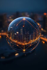 Futuristic City Sphere with Lights and Connections