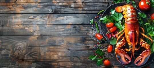 Gourmet Seafood Restaurant Banner Featuring Vibrant Lobster Dish for Culinary Design and Marketing