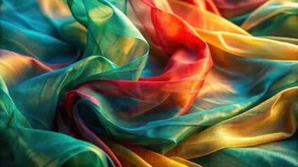 Obraz premium A Symphony of Color Draped fabric in shades of green, red, and gold, forming abstract patterns.