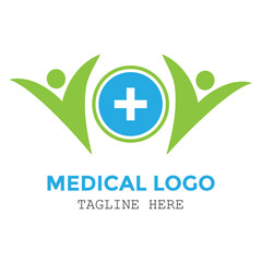 Obraz premium A modern green and blue medical services symbol with a cross logo design