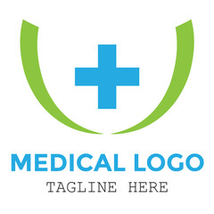 Obraz premium Abstract medical health care logo concept for hospital and clinic with green and blue modern design