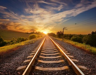 Fototapeta premium railway track in the evening in sunset