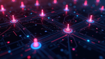 Obraz premium Circuit board with glowing LED lights in an abstract pattern.