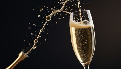 A close-up of a champagne glass with a lively splash, showcasing the bubbles rising and catching the light, perfect for a joyful toast, Generative AI