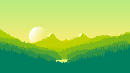 Minimalist Mountain Range with Vibrant Color Combinations in Flat Design Style, 4K HD Desktop Wallpaper Background