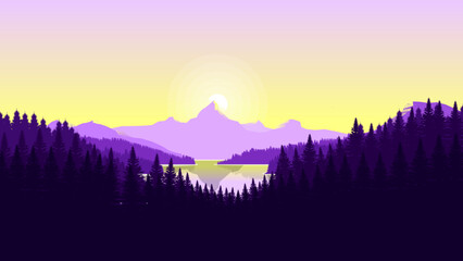 Obraz premium Minimalist Mountain Range with Vibrant Color Combinations in Flat Design Style, 4K HD Desktop Wallpaper Background