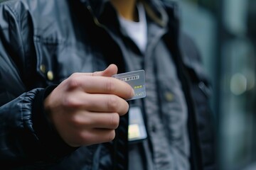 Security guard holding an access control key card