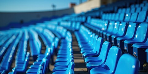 Fototapeta premium A close-up view of vibrant blue stadium seats arranged in rows, capturing the essence of sports venues, event planning, and audience engagement.