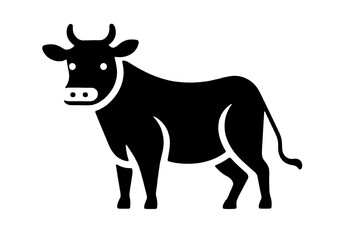 牛のシンプルなシルエットアイコンイラスト　透過背景の切り抜き