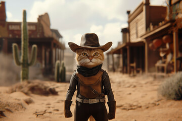 Funny red cat character cowboy