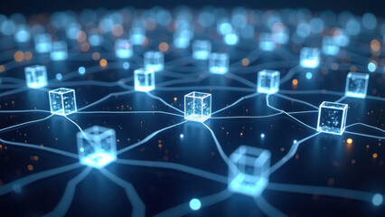 Obraz premium Digital Network of Connected Blocks