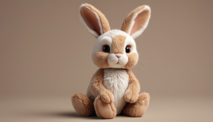 Obraz premium A plush rabbit with fluffy ears and tiny stitched paws, made in soft earth tones, Generative AI