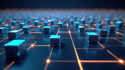 Fototapeta premium A digital representation of a blockchain network with interconnected nodes.
