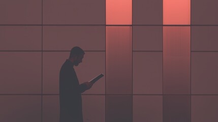 A Beautiful Silhouette of a Person Engaged in Reading Against a Modern Urban Background
