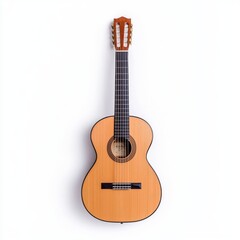 Naklejka premium An elegant classical guitar with a smooth finish and intricate detailing, set against a clean white background.
