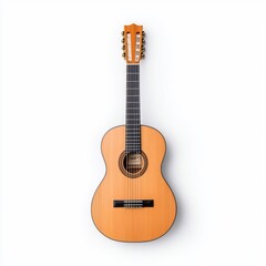 Obraz premium An elegant acoustic guitar with a natural wood finish against a clean white background.