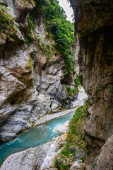 Emerald rivers and towering cliffs of Swallow Grotto and Yanzikou Trail in Taroko National Park, Taiwan
