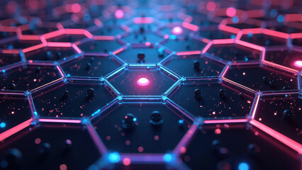 Fototapeta premium Computer generated image of a crystalline structure with glowing nodes in vibrant colors.