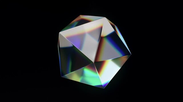 diamond shape glass geometry transparent loop animation, 3d render