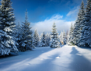 Fototapeta premium Wooded Winter Landscape for Christmas and New Year