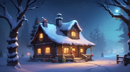 cartoon christmas night bg , background christmas night , house in night  