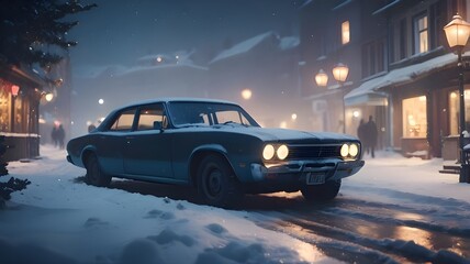 car with BG christmas night bg ,snowing ,worm feeling  