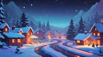 cartoon christmas night bg , background christmas night , house in night  