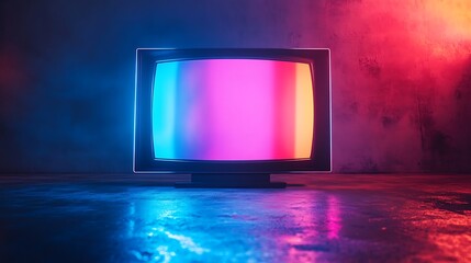 Abstract tv screen with pastel neon pixels and rainbow noise effect