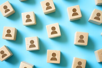 Obraz premium Wooden Cubes with Person Icons - Teamwork and Community Concept