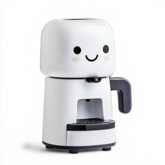 A cute, smiling espresso machine with a friendly design, perfect for adding joy to your kitchen.