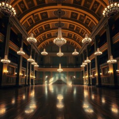 Obraz premium An Empty Venue Hall Captured in Striking Detail Amidst a Symphony of Light and Shadows during Nighttime