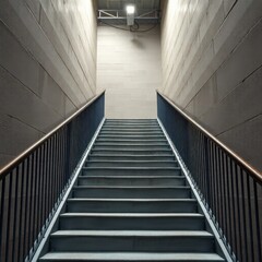Fototapeta premium An Empty Emergency Staircase Captured in Intricate Photographic Detail with Stark Architecture in a Building