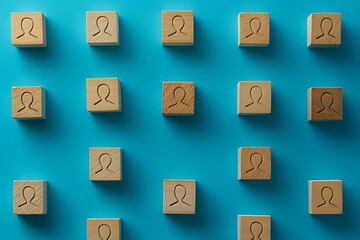 Wooden Blocks with Person Icons - Cohesive Team Concept