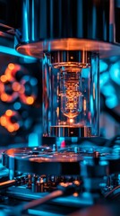 Futuristic Quantum Computer Setup in a High-Tech Lab