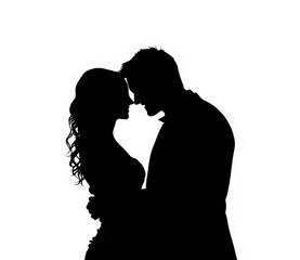 Black silhouette of a wedding couple on a white background.