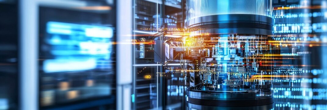 Futuristic Quantum Computer Setup in a High-Tech Lab