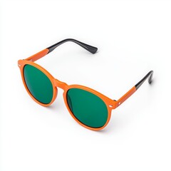 Stylish round sunglasses with vibrant orange frames and green lenses, perfect for a sunny day.