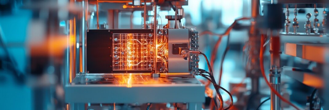 Futuristic Quantum Computer Setup in a High-Tech Lab